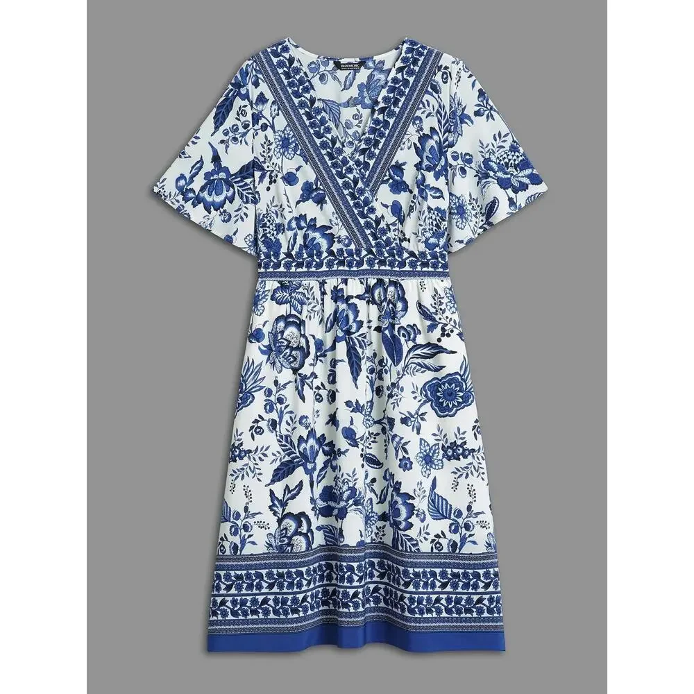 Bloomchic Blue Floral BOHO Midi Dress Pockets Short Sleeve Plus Size 2X 18-20_6